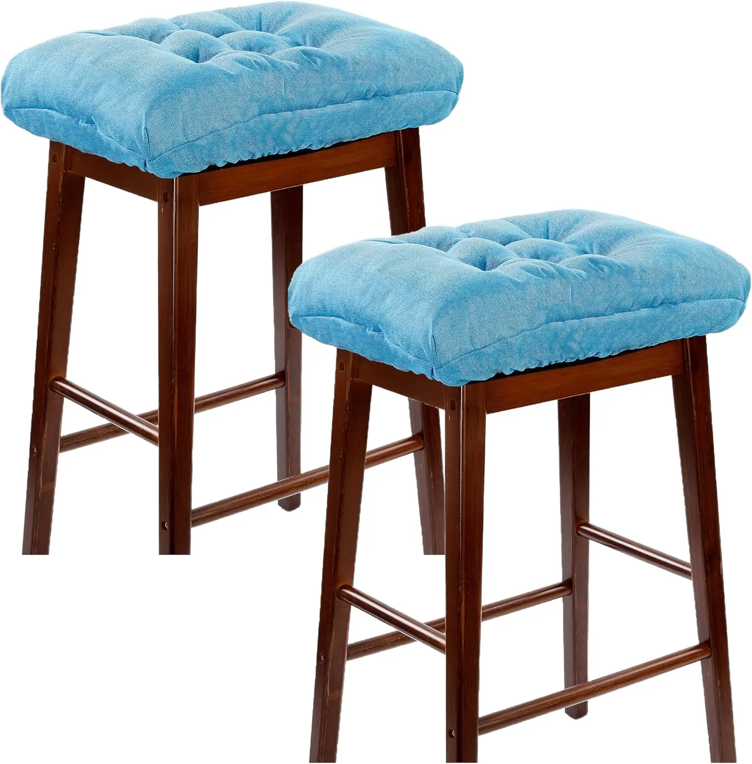 Rectangular Stool Cushion Set of 2, Soft Saddle Stool Cushions with Ties, Nonslip and Washable, Light Blue, 18 x 10.5 x 4 Inch