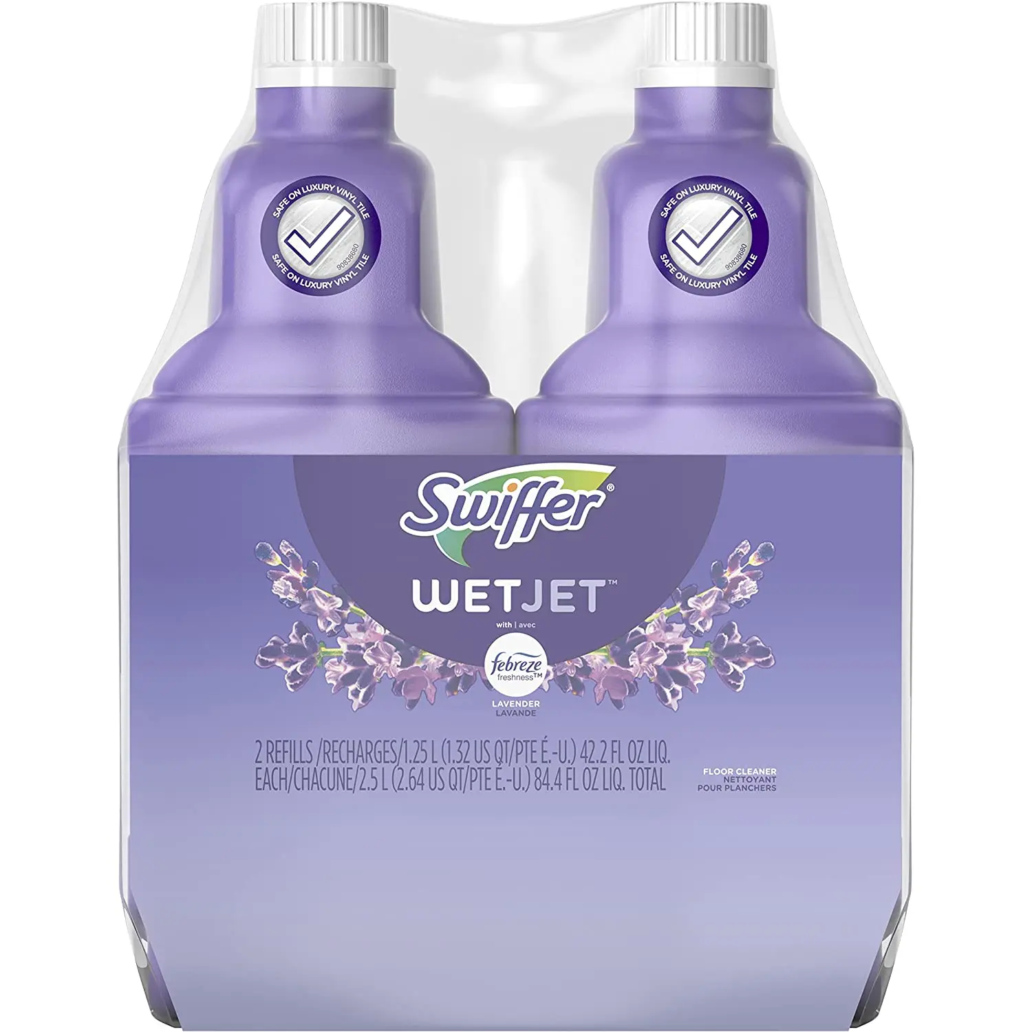 Swiffer Wetjet Multi-Purpose Floor Cleaner Solution with Febreze Refill, Hardwood Floor Cleaner, Lavender Scent, 1.25 Liter -42.2 Fl Oz (Pack of 2) Swiffer