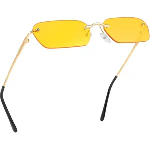 FEISEDY Retro Trendy Rectangle Rimless Sunglasses Women Men Small 90s Vintage Narrow Y2K Sunglasses B2643