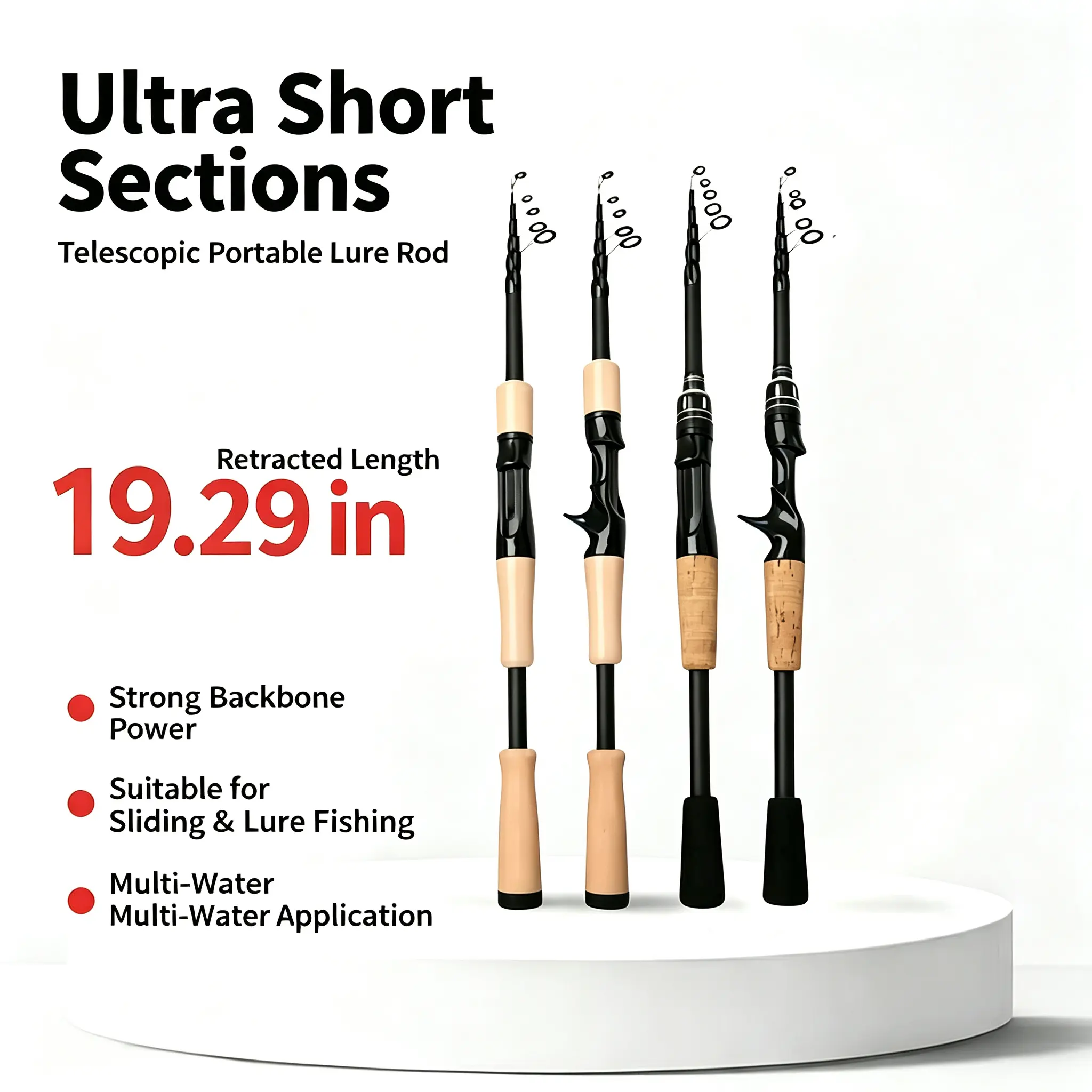 Telescopic Lure Fishing Rod, 6.89ft Extended 19.29in Retracted Lightweight Stiff Short-Section Portable Pole, Spinning & Casting Styles, EVA Grip/Black Metal Finish Versions for Multi-Water Use