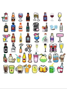 30/50pcs Wine Bottle Series PVC Shoes Charms Goblet Beer Champagne Pattern Shoe Charm Set Shoe Accessories Shoes Decoration Festival Party Gifts
