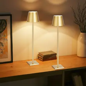 summervibes VEVOR Cordless Table Lamp, 2-Pack, 5200mAh Built-in Rechargeable Battery Desk Lamp, Stepless Dimming Up, 3 Adjustable Heights, Detachable Lampshade for Bottle, Restaurant, Bedroom, Outdoor, Gold, Adjustable Lighting, Rechargeable Wireless Lamp