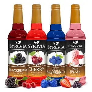 Syruvia Fruity Collection, Variety Pack – Blackberry, Cherry, Blue Raspberry & Pink Splash Flavored Syrup – Great for Lemonades, Soda, Dessert & More – 25.4 Fl oz Bottles (4 Pack)