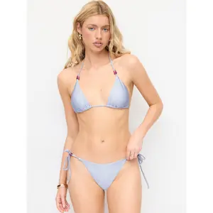 Cider Halter Neckline Color Beaded Triangle Low Rise Tie Side Bikini Set