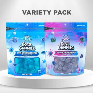 Goso Gummies Sour Blue Razz Gusher Bombs 6oz + Cotton Candy Gusher Bombs 6oz - Viral Gushers 12oz Duo Pack- Chewy Snack Sweet Sour