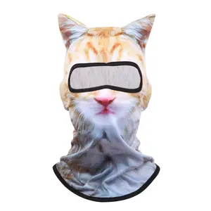 Four Seasons Animal Head Outdoor Sports UV Protection Face Mask, 3D Cat Ski Mask with Ears, Digitally Printed Mask, Cool Cat Face Cover, Suitable for Skiing, Music Festivals, Cycling, and Halloween