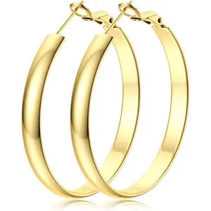 Cassieca   Hoop Earrings for Women, 5mm Wide Large Flat Hoop Earrings, Lightweight Oversized Big Hoop Earrings for Girls 30/40/50/60/70mm