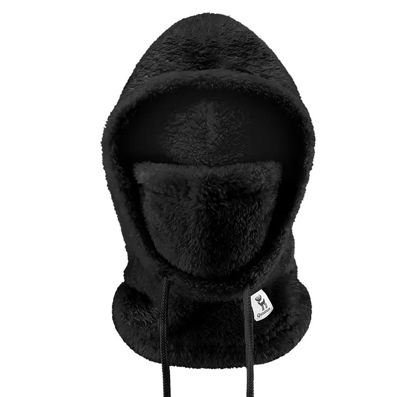 Qunature Black Balaclava Mask - Fleece Winter Sports Headwear with Adjustable Ventilation, Detachable Liner, Fluffy Texture, Loose Hood, Triple Warmth, Versatile Design, Ski Mask, Masks