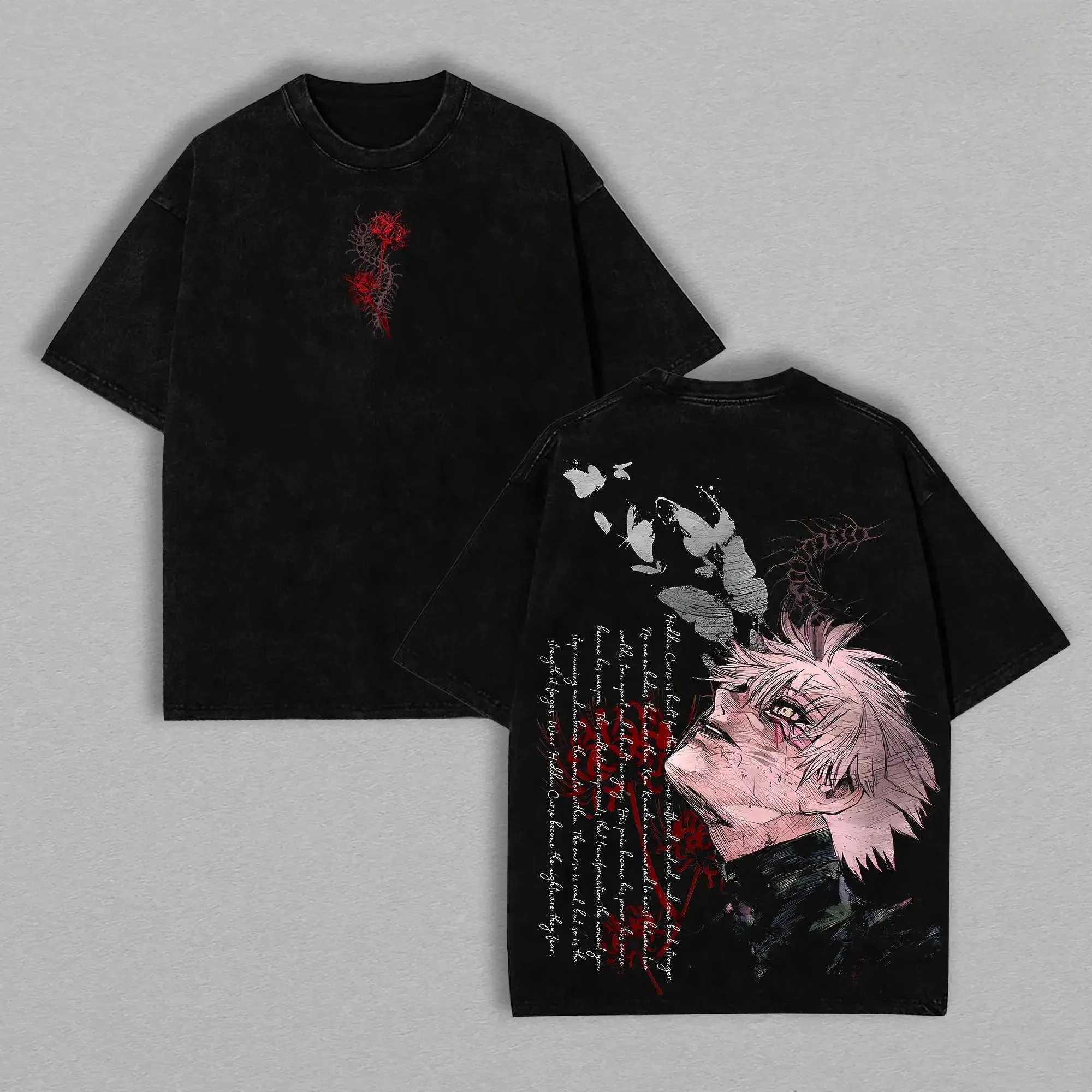 Tokyo Ghoul Ken Kaneki Oversized Graphic Tee Vintage Acid Wash Anime T Shirt Y2K Streetwear Gym Pump Cover Retro Manga Merch Tiktok Finds Trendy Dark Aesthetic Workout Fit Casual Top Japanese Activewear Mens Grunge Clothing Alt Gift Centipede