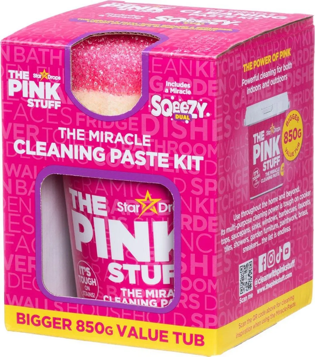 The Pink Stuff Cleaning Paste Kit + Squeezy Dual Sponge, 850g Value Tub, Multi-Surface Cleaner