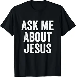 Men's Soft Natural Cotton Short-Sleeve Round Neck Breathable T-Shirt - Casual Sports Fitness Top with Christian Evangelism "Ask Me About Jesus" Graphic, Religious Gift, Shortsleeve, Tshirt