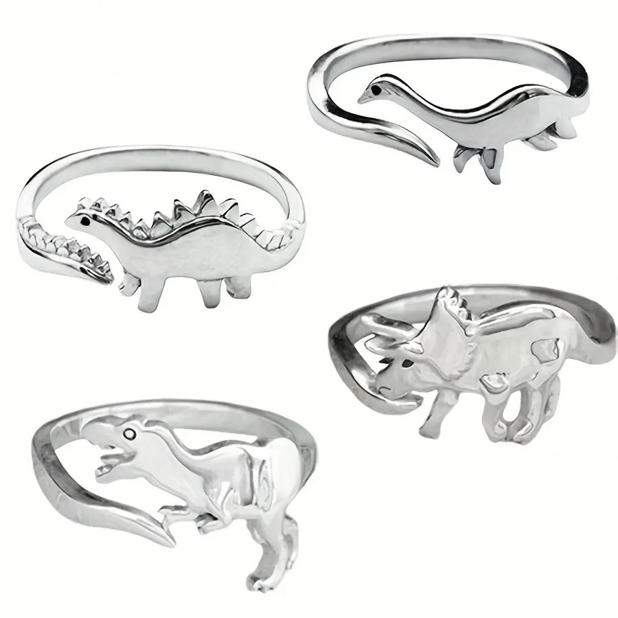 Women's Retro Animal Form Adjustable Dinosaur Ring - Silver Finish, Simple Elegant Design, Comfortable Everyday Casual Female Ring