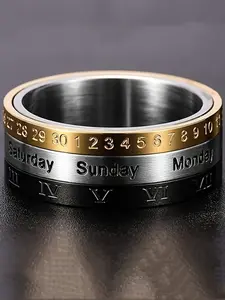 Punk Spinner Date Time Calendar Rotatable Ring with Roman Numerals Men's Anxiety Fidget Rings, Punk Style Ring, Stainless Steel Ring, Jewelry, Unique Gifts, Birthday Anniversaries, Niche and Unique Charm, Men Accessories