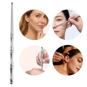 Acupuncture Pen Facial Reflexology Tools Stainless Steel Trigger Point Massager Tool Deep Tissue Massage Tool with 2 Massage Heads for Full Body Pain Relief & Facial Massage