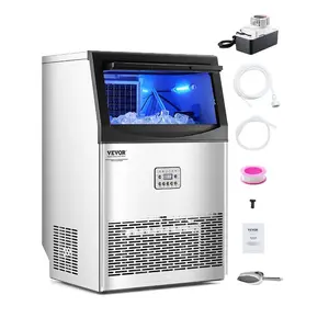 Commercial Ice Maker Machine, 90lbs/24H Production, 33lbs Storage, 50 Cubes in 15 Minutes, Drain Pump, LED Digital Display, Freestanding Self-Cleaning for Bar, Restaurant