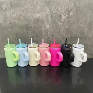 Blank 5 pack mixed bundle 16 oz Stainless Steel rainbow rim Can Cup with Handle - choose your favorite color Bottle Drink Drinkware Tumbler Reusable