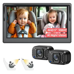 1080p Car Seat Camera, 5'' HD Display with 2 IR Night Vision Camera, Dual Channel Car Monitor for Rear Facing Seat Backseat, Fathersdaygifts