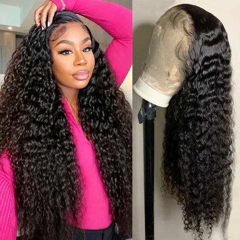 [Live Super Sale]Deep 427/ 99J/ Black Deep Wave Human Hair Wig 13x4 HD Thin Lace Frontal Wig Human Hair Pre Plucked Baby Hair Soft Deep Curly Wig For Daily Party