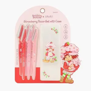 Celavi Strawberry Shortcake 6PC Razor Set with Case - Multi-pack for Grooming Eyebrows & Face - Shave Smoothly & Evenly