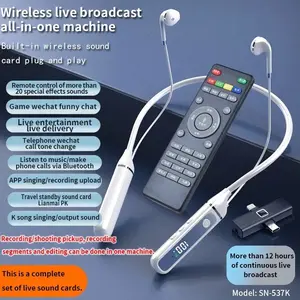 Wireless Sports Earphones Built-in Sound Card Professional BT 5.0 Live Karaoke Gaming Earbuds Neckband Headset LED Display