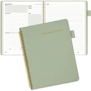 Half Meeting Half Note - 8.5"x11" Professional Notebooks for Work - 160 Pages, A4 Size Project Planner, Spiral Meeting Agenda Organizer for Women Men, Note Taking,Office with Vegan Leather Cover
