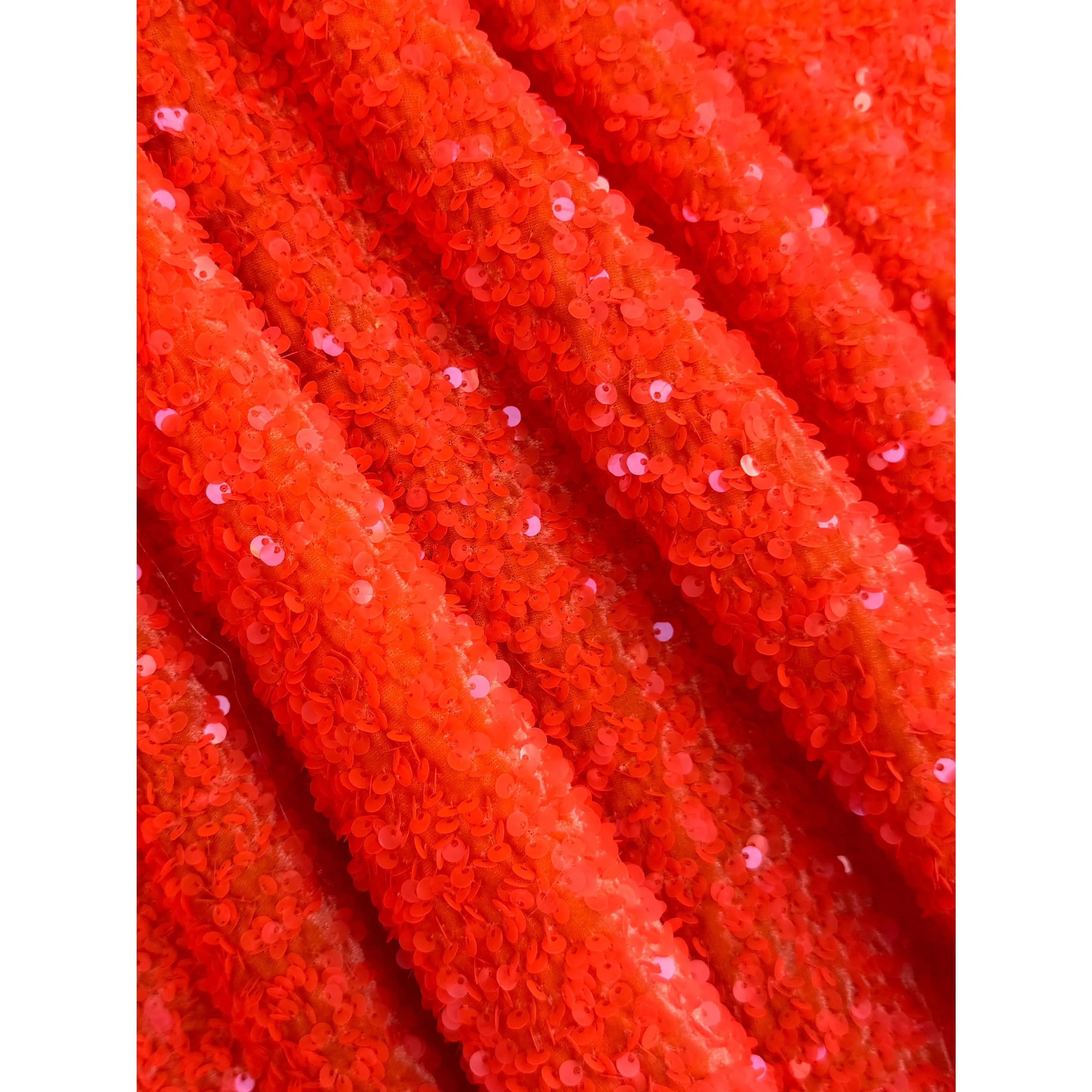Neon Orange Sequin on Velvet