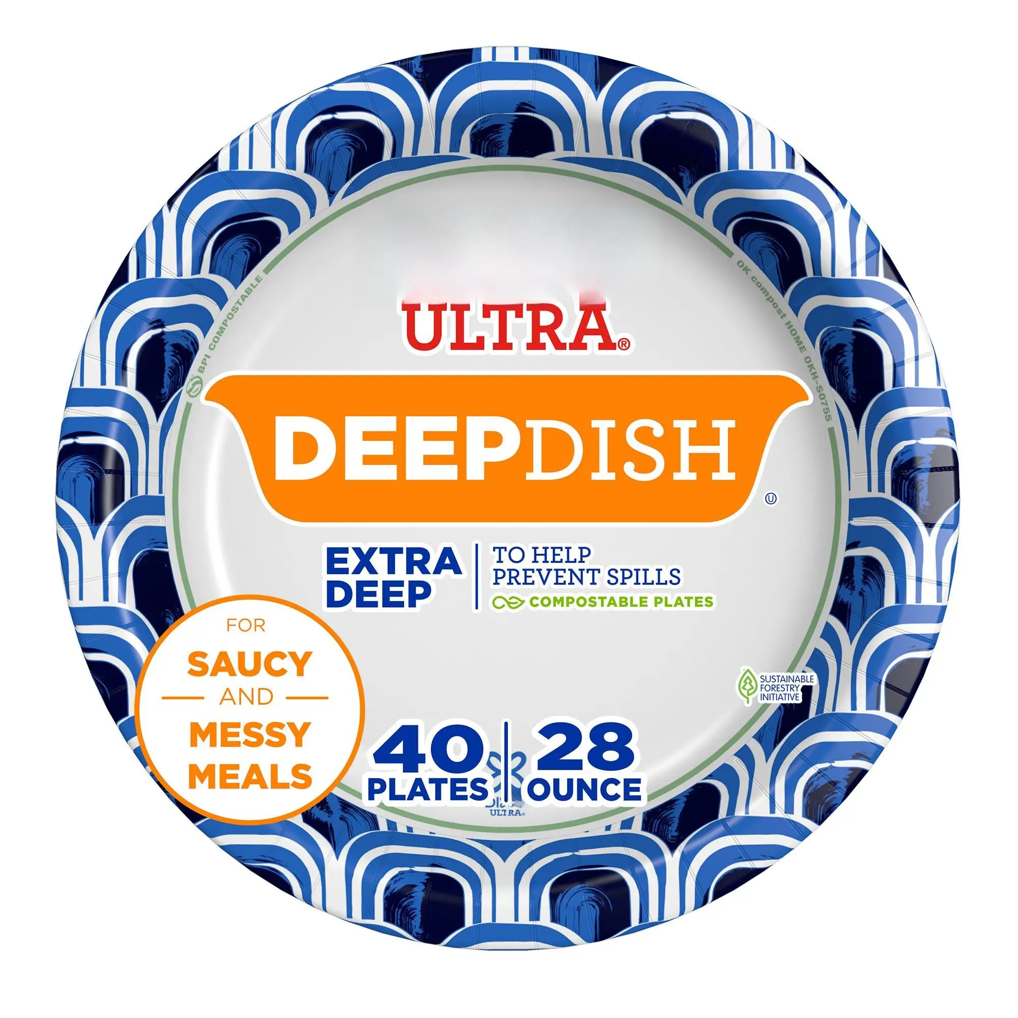 Ultra  Deep Dish Paper Plates 28 Oz 40 Count Heavy Duty Microwave-safe Soak-proof Cut Resistant Disposable For Messy Meals