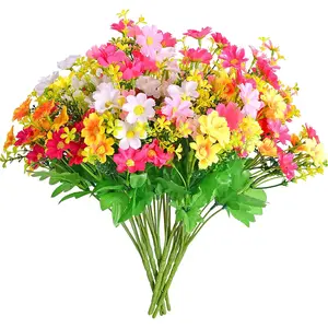 6pcs Cute Autumn Silk Daisy Bouquet Artificial Decorative Flower DIY Christmas Wedding Floral Arrangement Home Room Table Decor Mix Color