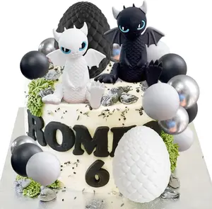 cake shed cake topper gender revealBlack & White Dragon Cake Toppers Set with Dragon Egg Decorations & 15 Dragon Party Balls for Fantasy Baby Shower Birthday Wedding Party Supplies