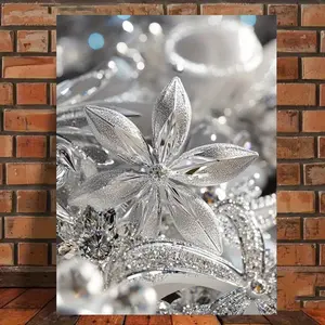 Canvas Print Sparkling Silver Snowflake Surface Covered with Diamonds Decorative Painting Canvas Wall Art for Living Room & Bedroom Home Decoration