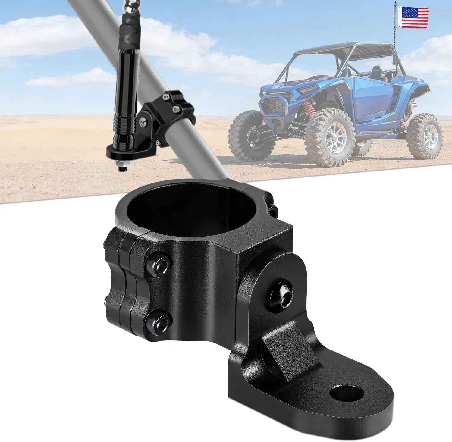 Nilight 1PC Heavy-Duty Carbon Steel UTV Flag Antenna Mount - 12.5mm Powder Coated Black Bolt-On Vehicle Accessory, Adjustable Whip Light Bracket for 1.5-1.75in/1.75-2in Polaris RZR Ranger, Can Am Maverick X3 Talon Commander, Salt & Storm Resistant, Storms