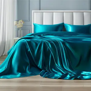 set of 4 Luxury Soft Satin Bed Sheets Silky Breathable Teal Satin Sheet Set comfy blankets throw blanket