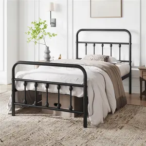 Costoffs Victorian-Inspired Metal Platform Bed Frame with Decorative Iron Headboard & 12.6-Inch Storage Space, Available in Twin/Full/Queen/King, Black