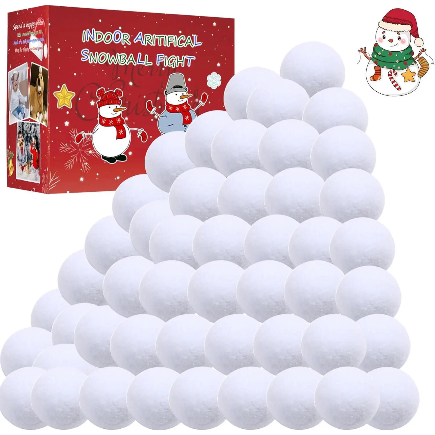 50Pcs Elastic Soft Realistic Touch Artificial Snow Balls (2.36in Diameter, 0.21 oz Weight) - Reusable Christmas Party Decorations, Indoor Throwing Game Supplies