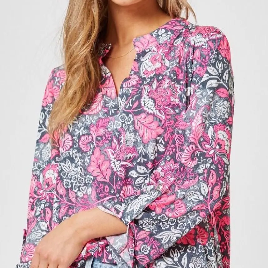 Dear Scarlett Lizzy 3/4 Sleeve charcoal/pink C0244
