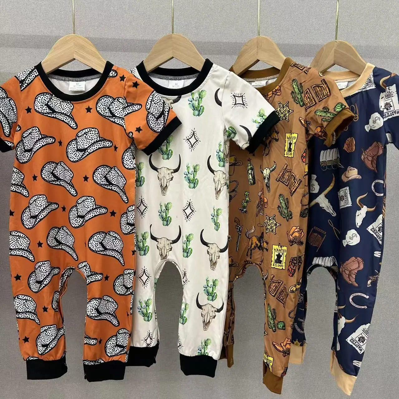 Baby Basic Bodysuit with Western All Over Cactus Print, Soft Milk Silk Long Sleeve Playwear for Infants
