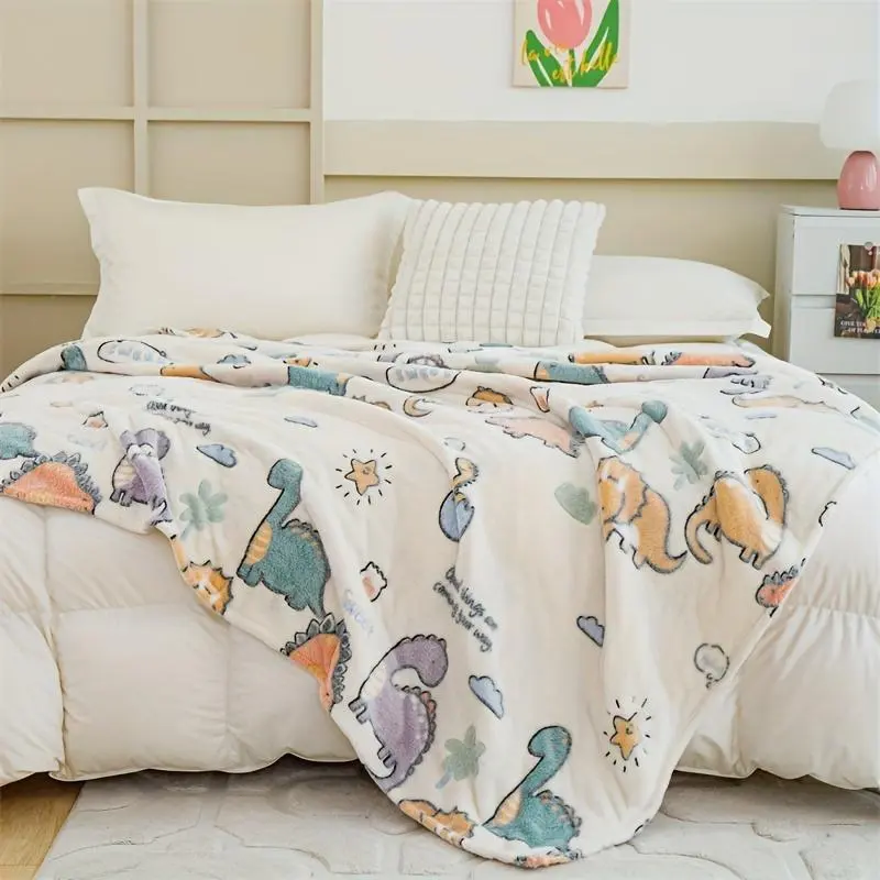 Cartoon Dinosaur Print Blanket, Lightweight Breathable Blanket for Home, Office, Camping, Travel, Sofa Nap