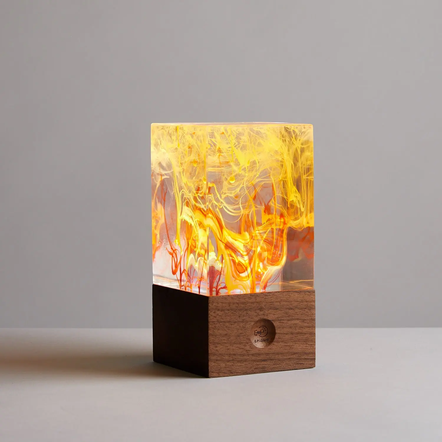 Eco-Friendly Glass Resin Novelty Night Light - Rechargeable 3D Liquid Ink Art Table Lamp with Wooden Base, Mood & Sensory Floating Light-Up Lamp for Adults, Unique Birthday Gift Gadget, Mood Lighting, Table Lamps