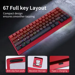 67 Keys Full Aluminum CNC Quick-release Gasket Gaming Keyboard, Triple-Mode Connectivity Mechanical Keyboard With Superior Acoustics, Rechargeable Wireless Keyboards With Bluetooth And Wired Connection For Windows, OS, Hot-Swappable, RGB Backlit