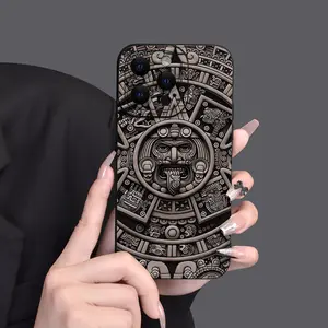 Aztec-Inspired King Pattern Phone Case, Soft TPU Full-Body Protective Cover, Black, Unisex Design, Compatible with iPhone 15/14/13/12/11/XS/XR/X/7/8/Mini/Plus/Pro/Max/SE