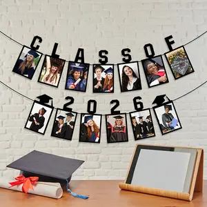 Graduation Decoration Black Graduation Photo Class of 2026 Wall Decor Banner for 2026 Graduation Party Decorations Graduation Picture Banner for Graduation Decorations Class of 2026