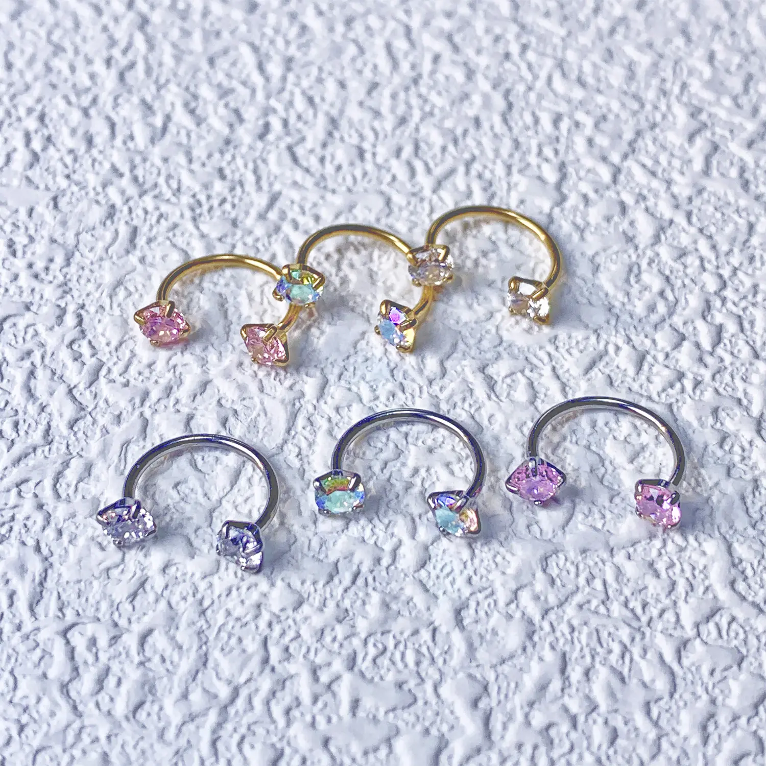 20G(0.8mm)/18G(1.0mm) 8mm Horseshoe Nose Hoop Internally Threaded Gems Nose Ring with Free Ball Holder | Caution: Avoid Overtightening; Pre-Tighten with Provided Tool then Complete Tightening by Hand