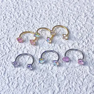 20G(0.8mm)/18G(1.0mm) 8mm Horseshoe Nose Hoop Internally Threaded Gems Nose Ring with Free Ball Holder