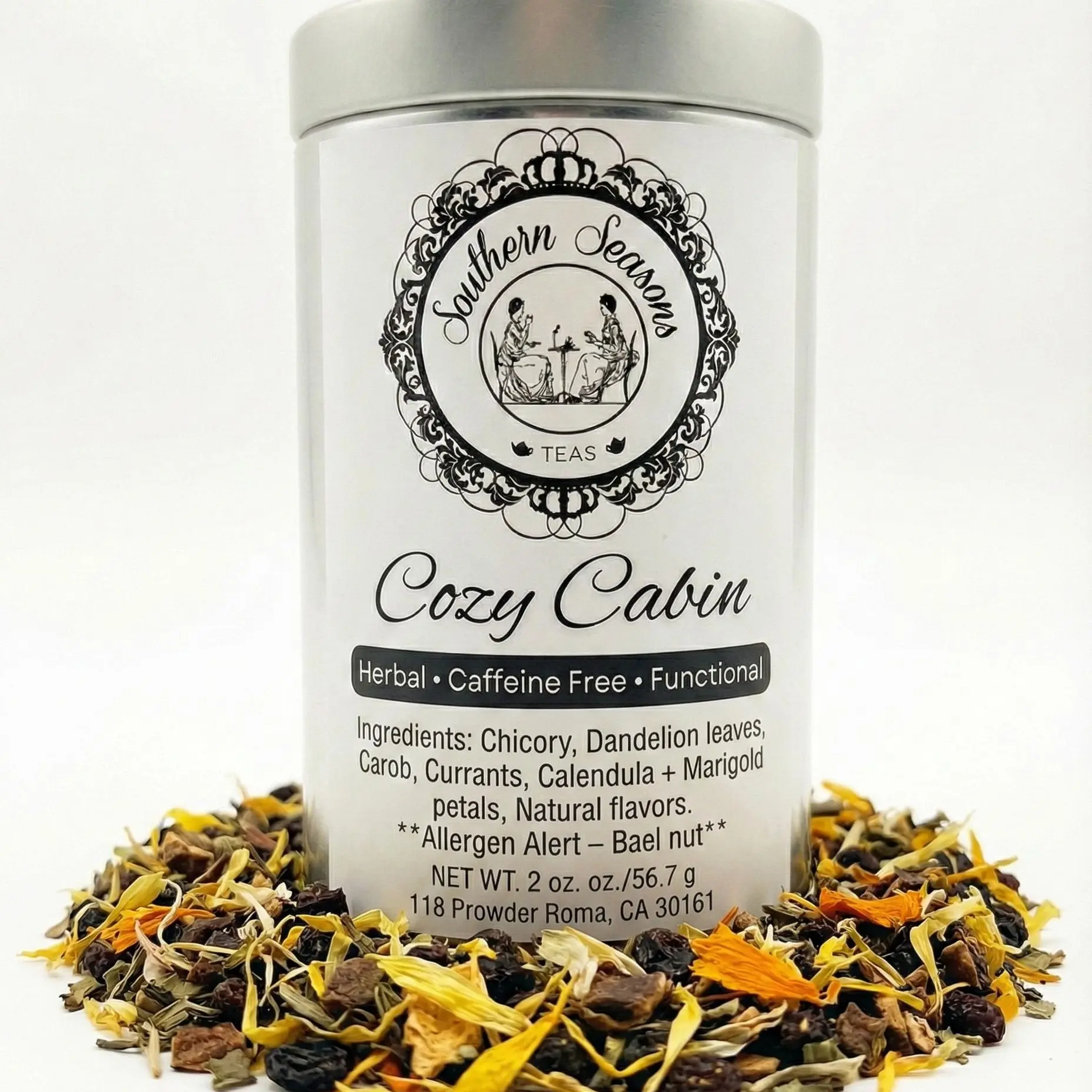 Warming & Functional ‘Cozy Cabin’ Spiced Herbal Tea | Loose Leaf 2oz Caramel Coffee Flavor | Southern Seasons Teas