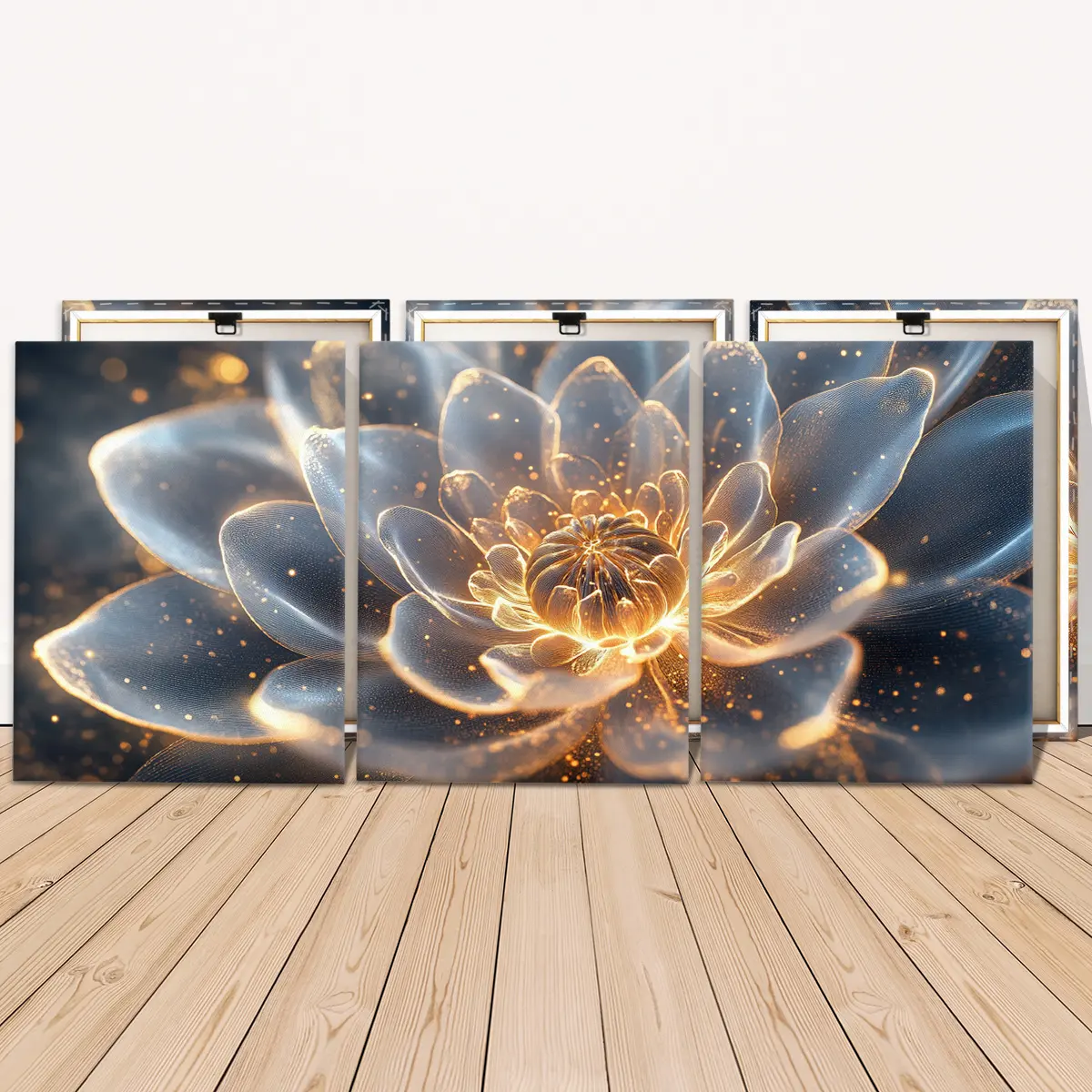 3 Counts Wooden Framed Canvas Painting, Elegant Glowing Crystal Flower Images, Exquisite Poster, Perfect Living Room Decoration, Modern Art, Fashion Family Poster, Wall Art Decoration, Waterproof Art
