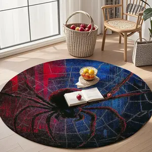 Dark Atmosphere Spider Web Rug, 3D Spider Mat, Soft Lightweight Round Living Room Carpet, Bedroom Bedside Rug, Multifunctional Decorative Area Rug