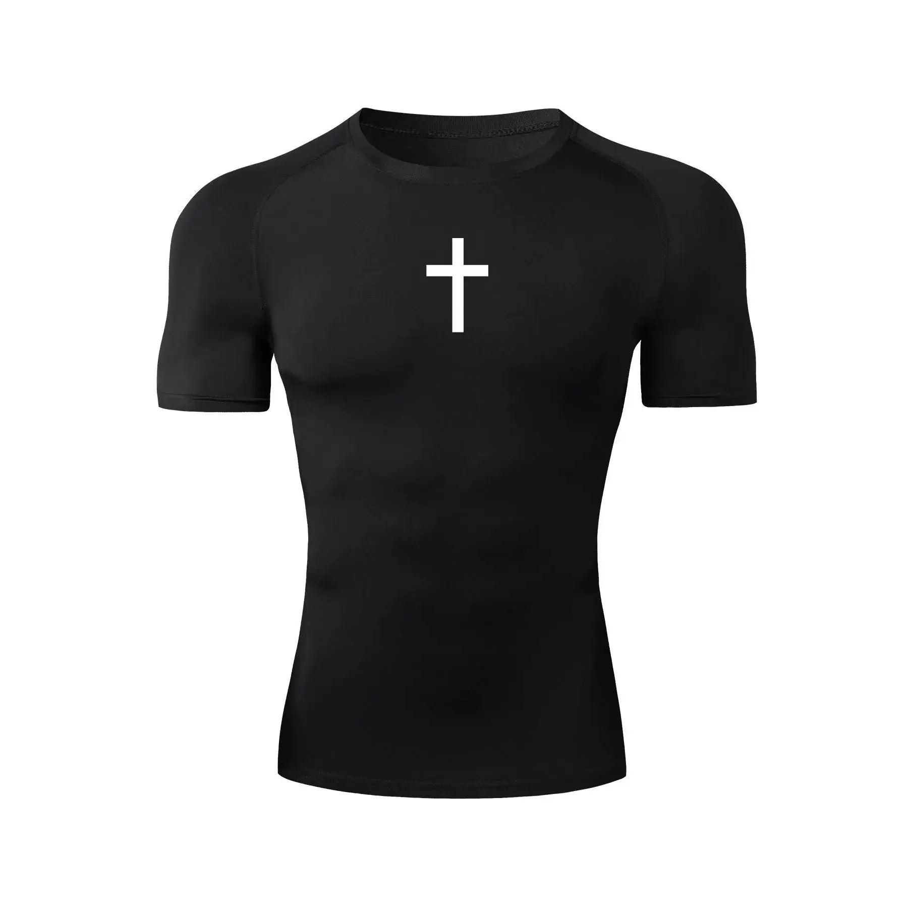 DKX Sporty Men's Cross Print Round Neck Raglan Sleeve Sports Tee