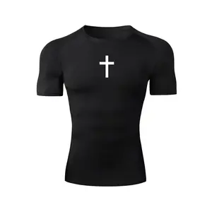 DKX Sporty Men's Cross Print Round Neck Raglan Sleeve Sports Tee