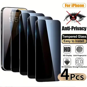 4-Pack Privacy Screen Protector For iPhone 17 16 15 14 13 12 11 Pro Max X XR Anti-Spy Tempered Glass, 9H Hardness, Bubble-Free, Case Friendly, Accessories