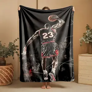 1 piece Michael Jordan's iconic flying dunk moment themed flannel blanket, Soft throw blanket - Modern-style, soft and warm, suitable for sofas, beds, chairs, all-season multi-purpose, machine-washable digital printing, 100% polyester